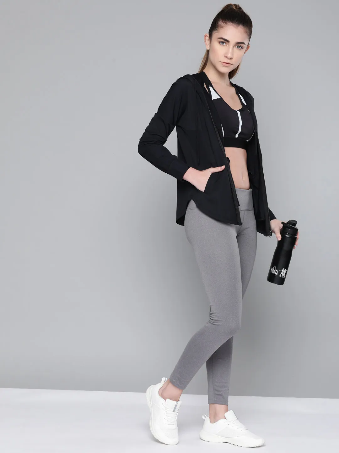 Women's Black Solid Lightweight Hooded Training Jacket