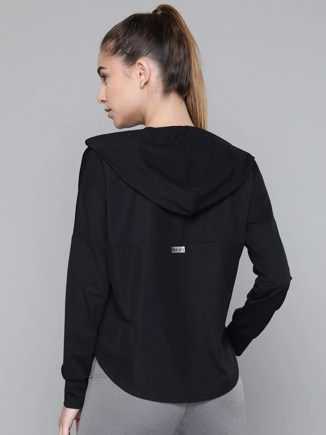 Women's Black Solid Lightweight Hooded Training Jacket