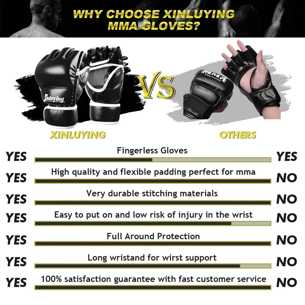 Xinluying MMA Gloves for Men Women - Grafting Sparring Punch Bag Half Mitts