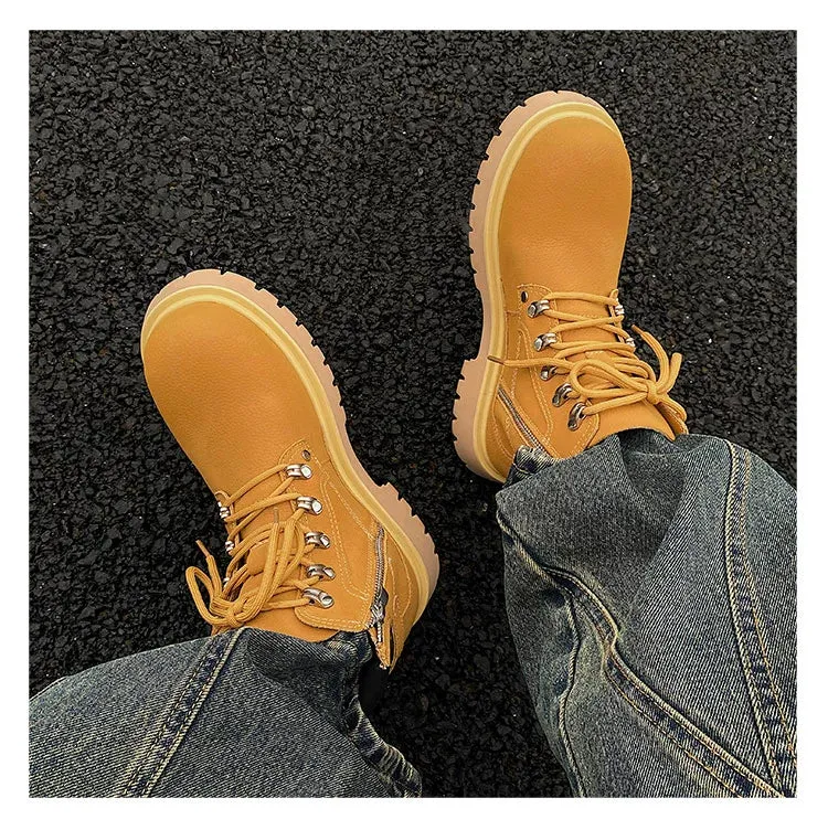Yellow Martin Buckle Leather Boots